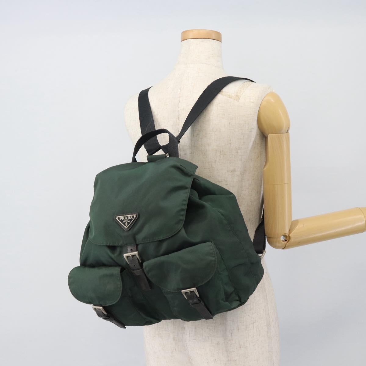 PRADA Backpack Nylon Green Silver Auth 178912