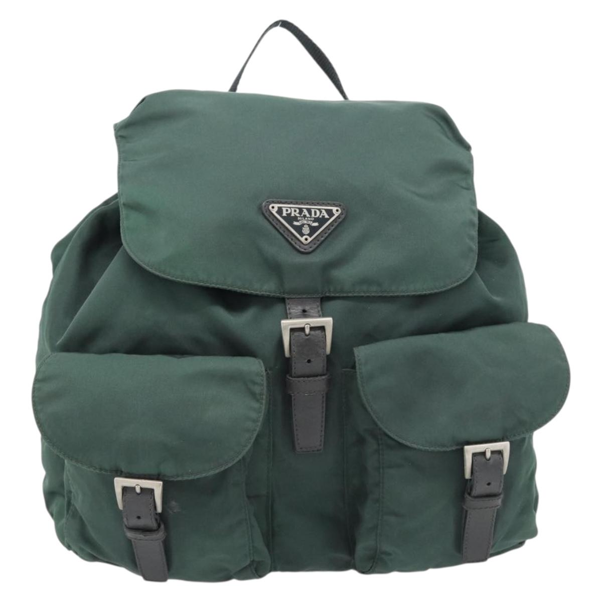 PRADA Backpack Nylon Green Silver Auth 178912