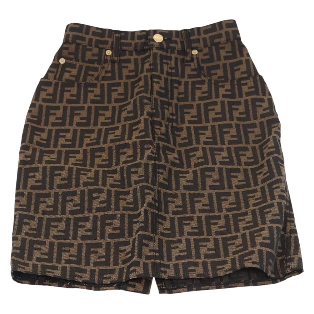 FENDI Zucca Canvas Skirt Black Brown Auth 178913A