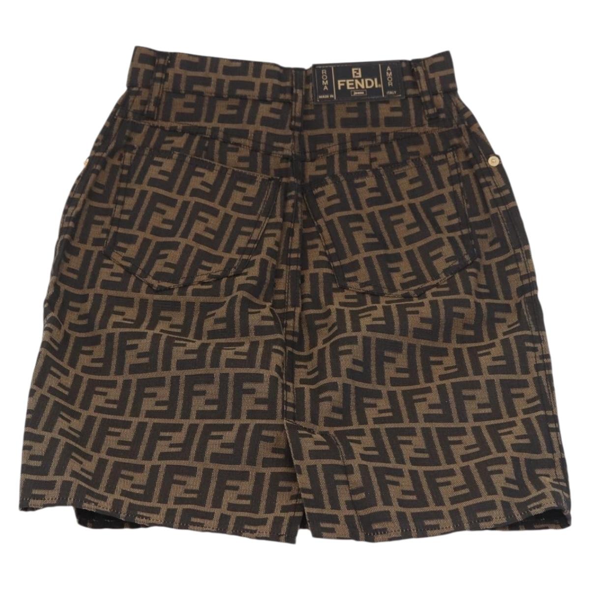 FENDI Zucca Canvas Skirt Black Brown Auth 178913A