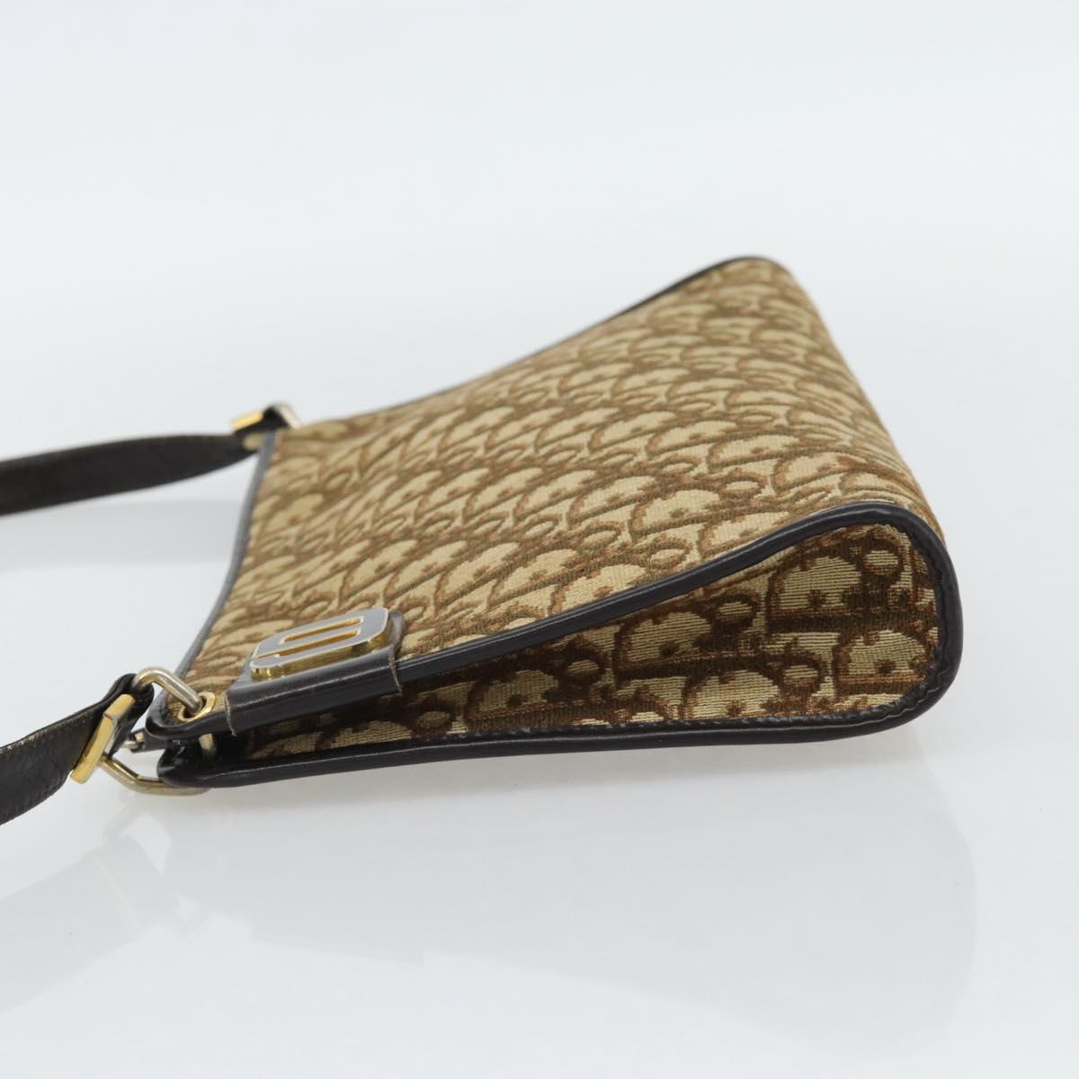 Christian Dior Trotter Canvas Shoulder Bag Beige Gold Auth 178914