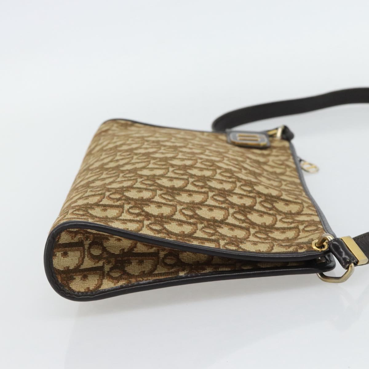 Christian Dior Trotter Canvas Shoulder Bag Beige Gold Auth 178914