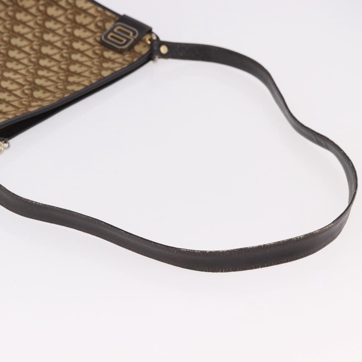 Christian Dior Trotter Canvas Shoulder Bag Beige Gold Auth 178914