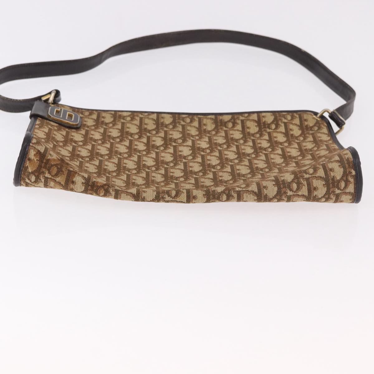Christian Dior Trotter Canvas Shoulder Bag Beige Gold Auth 178914