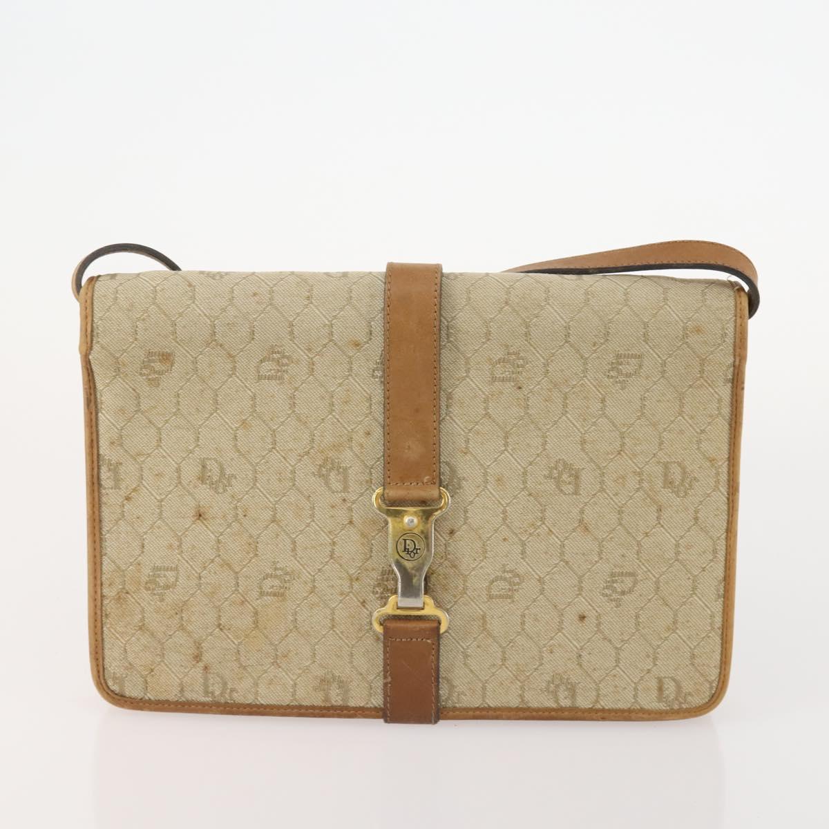 Christian Dior Honeycomb Canvas Shoulder Bag 2 Set Beige Auth 178917
