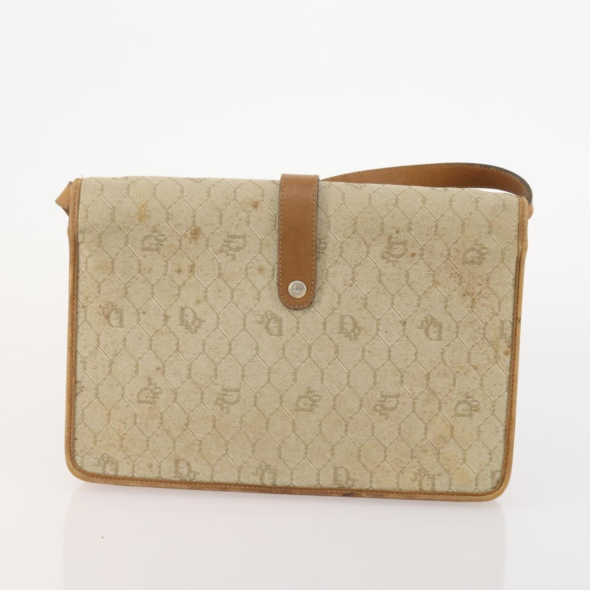Christian Dior Honeycomb Canvas Shoulder Bag 2 Set Beige Auth 178917