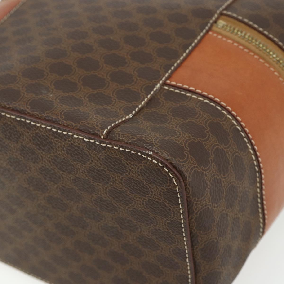 CELINE Macadam Canvas Vanity Hand Bag PVC Leather Brown Gold Auth 178930A