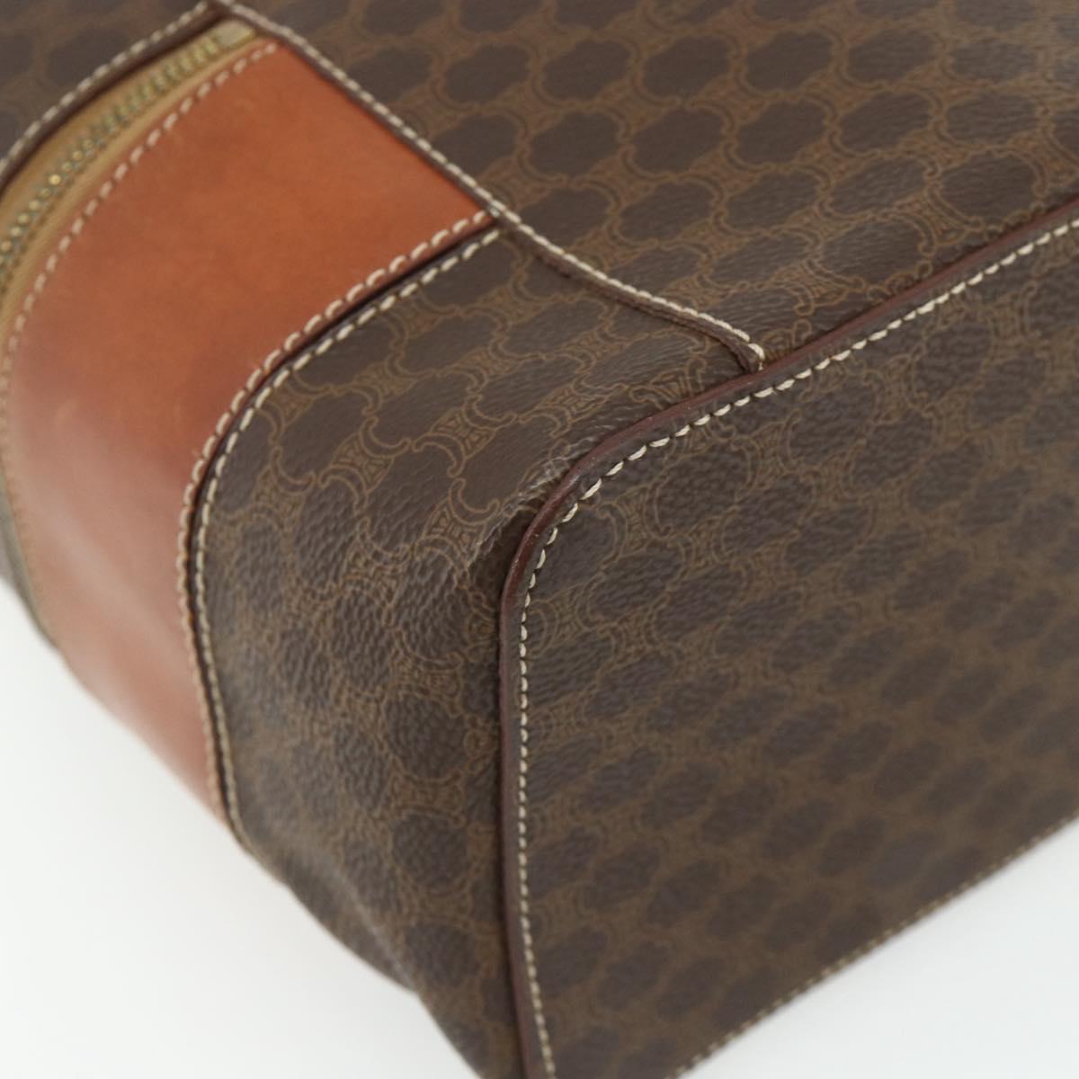 CELINE Macadam Canvas Vanity Hand Bag PVC Leather Brown Gold Auth 178930A