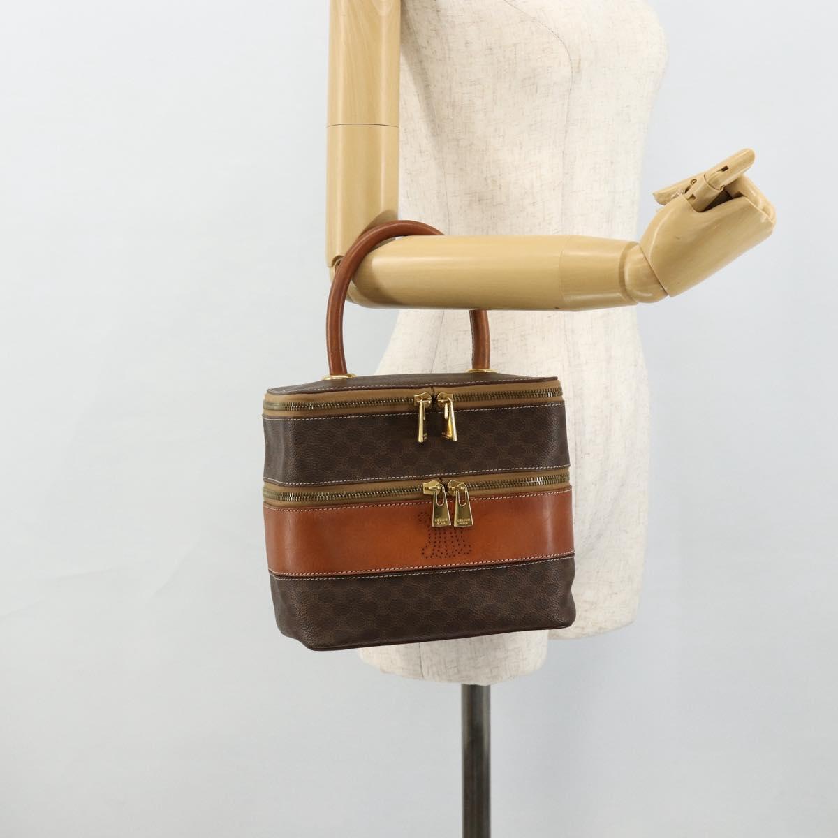 CELINE Macadam Canvas Vanity Hand Bag PVC Leather Brown Gold Auth 178930A