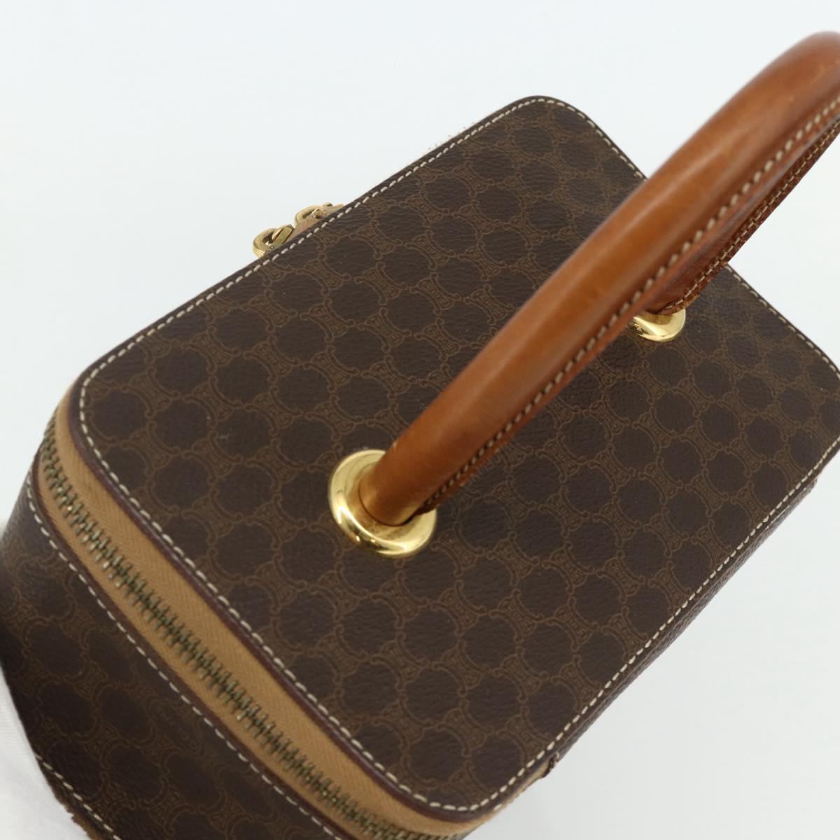 CELINE Macadam Canvas Vanity Hand Bag PVC Leather Brown Gold Auth 178930A