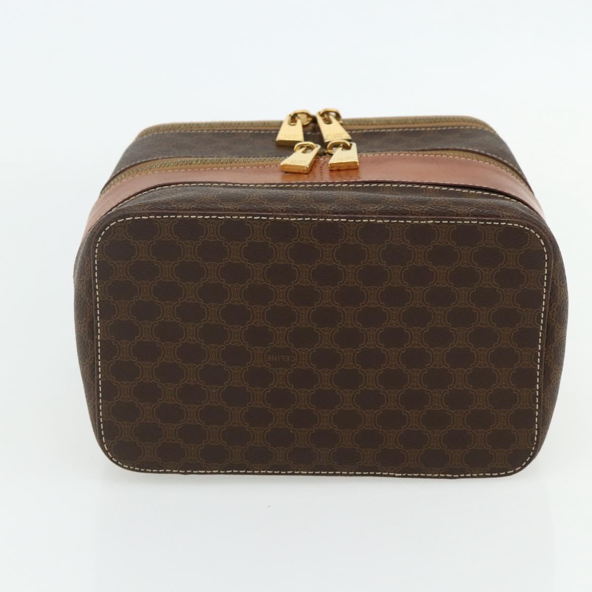 CELINE Macadam Canvas Vanity Hand Bag PVC Leather Brown Gold Auth 178930A