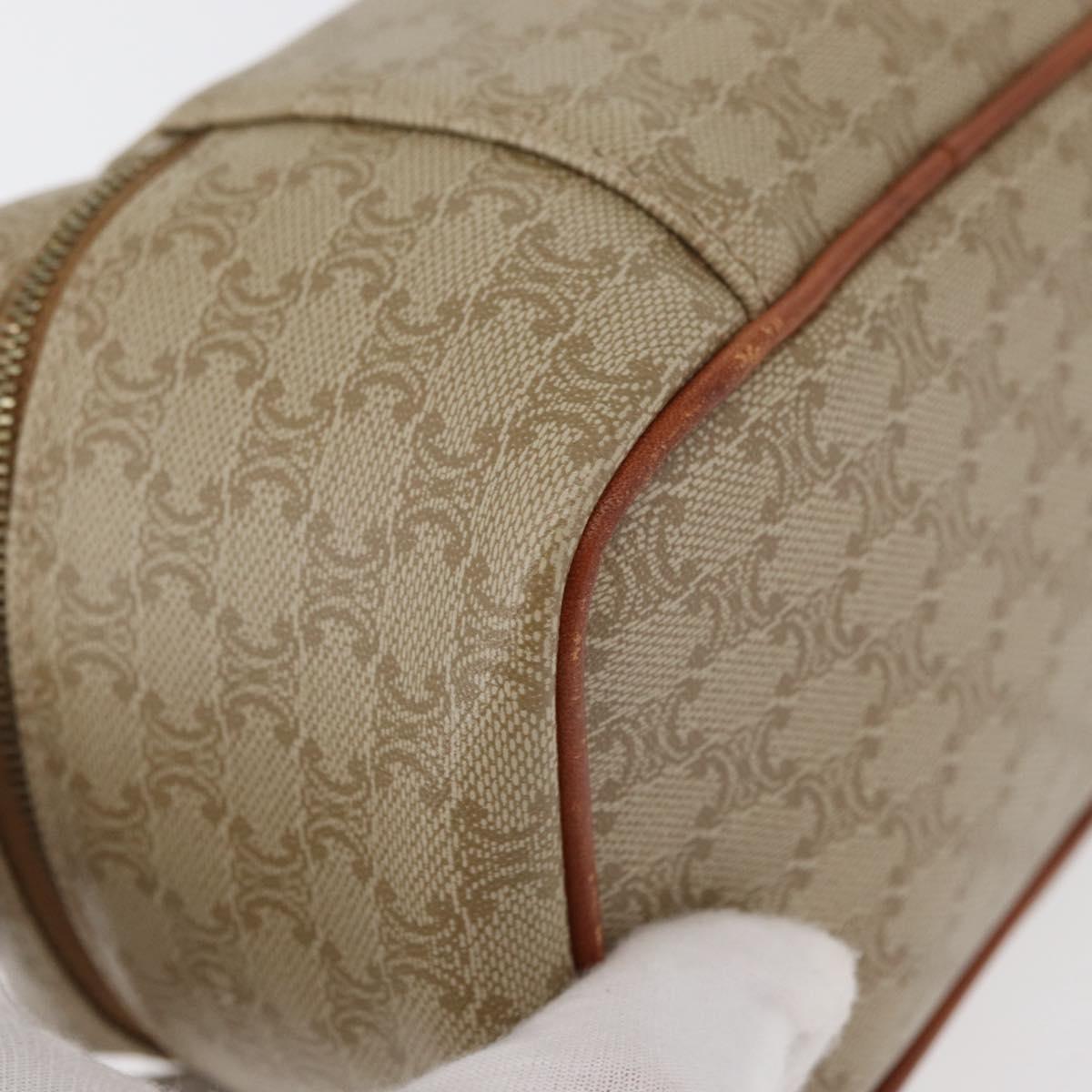 CELINE Macadam Canvas Vanity Hand Bag PVC Leather Beige Gold Auth 178932A