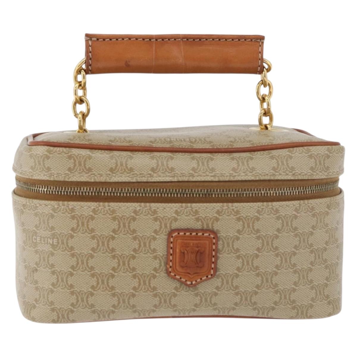 CELINE Macadam Canvas Vanity Hand Bag PVC Leather Beige Gold Auth 178932A