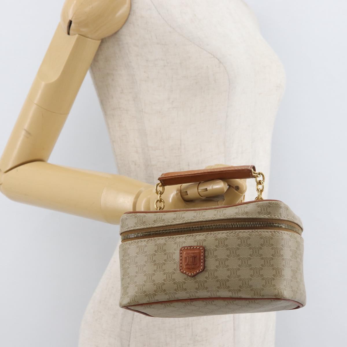 CELINE Macadam Canvas Vanity Hand Bag PVC Leather Beige Gold Auth 178932A