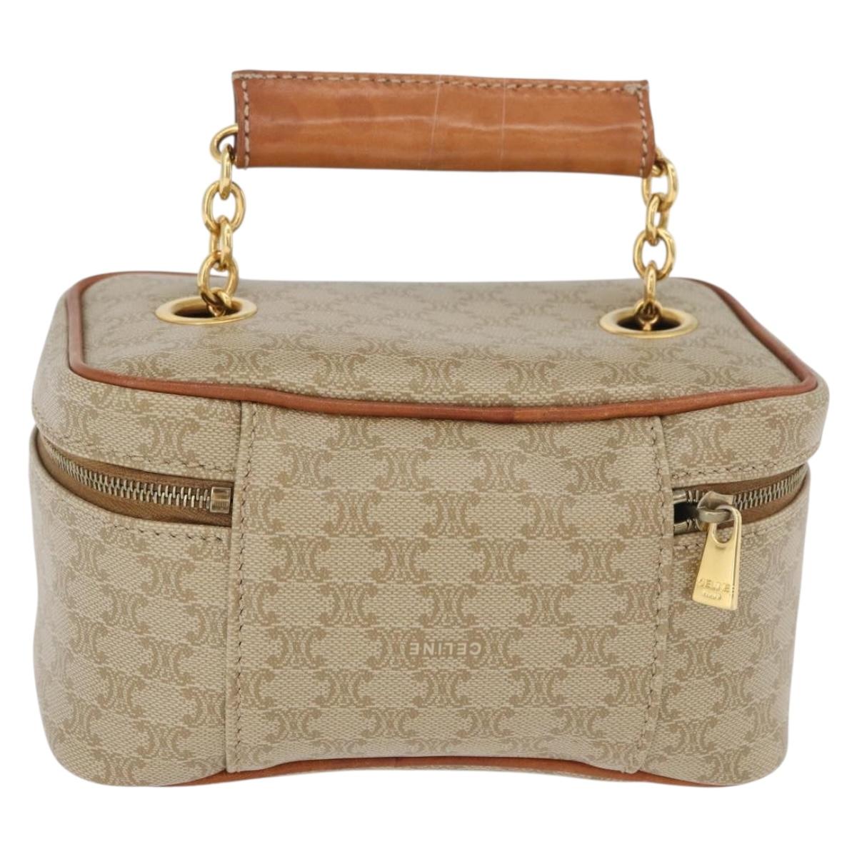 CELINE Macadam Canvas Vanity Hand Bag PVC Leather Beige Gold Auth 178932A