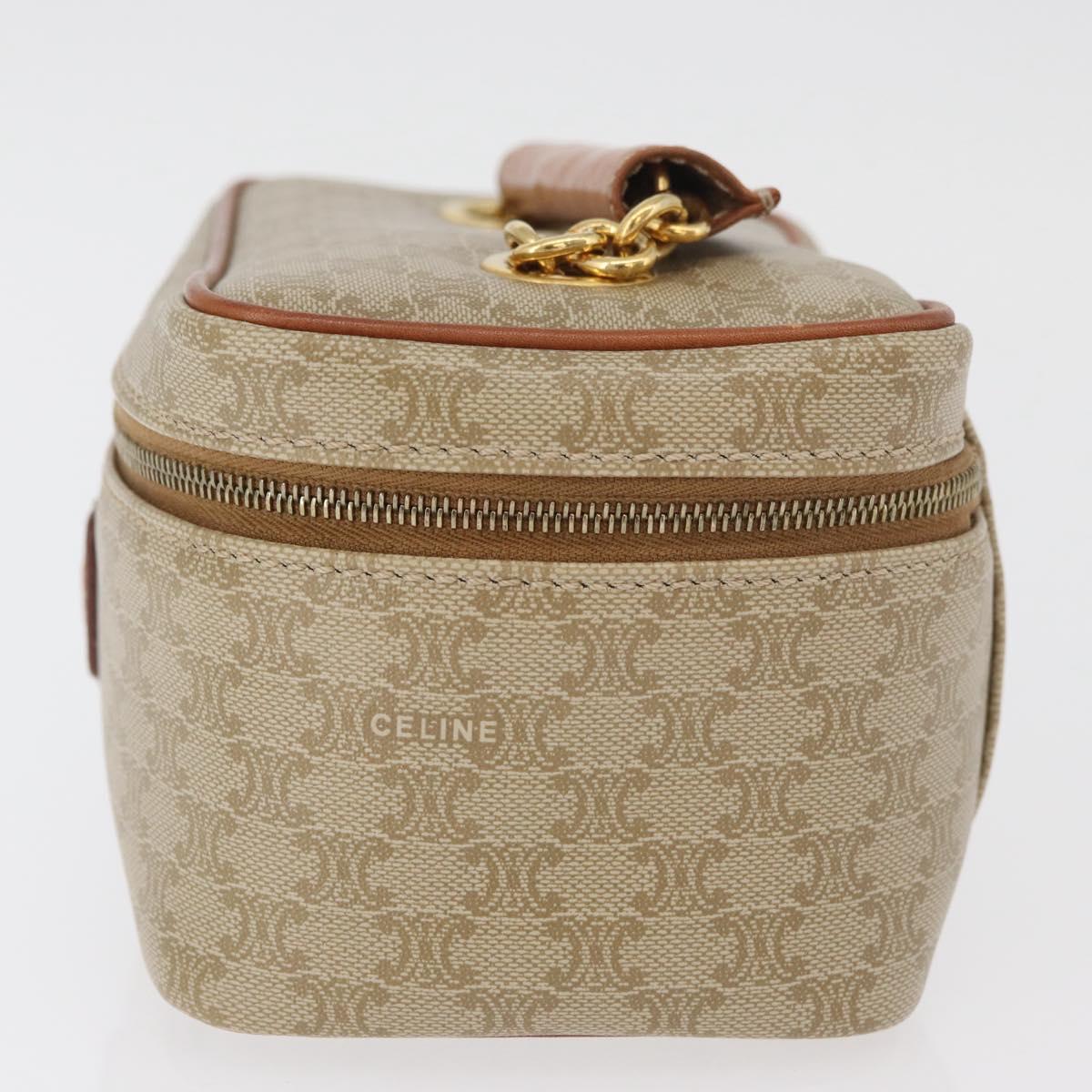 CELINE Macadam Canvas Vanity Hand Bag PVC Leather Beige Gold Auth 178932A