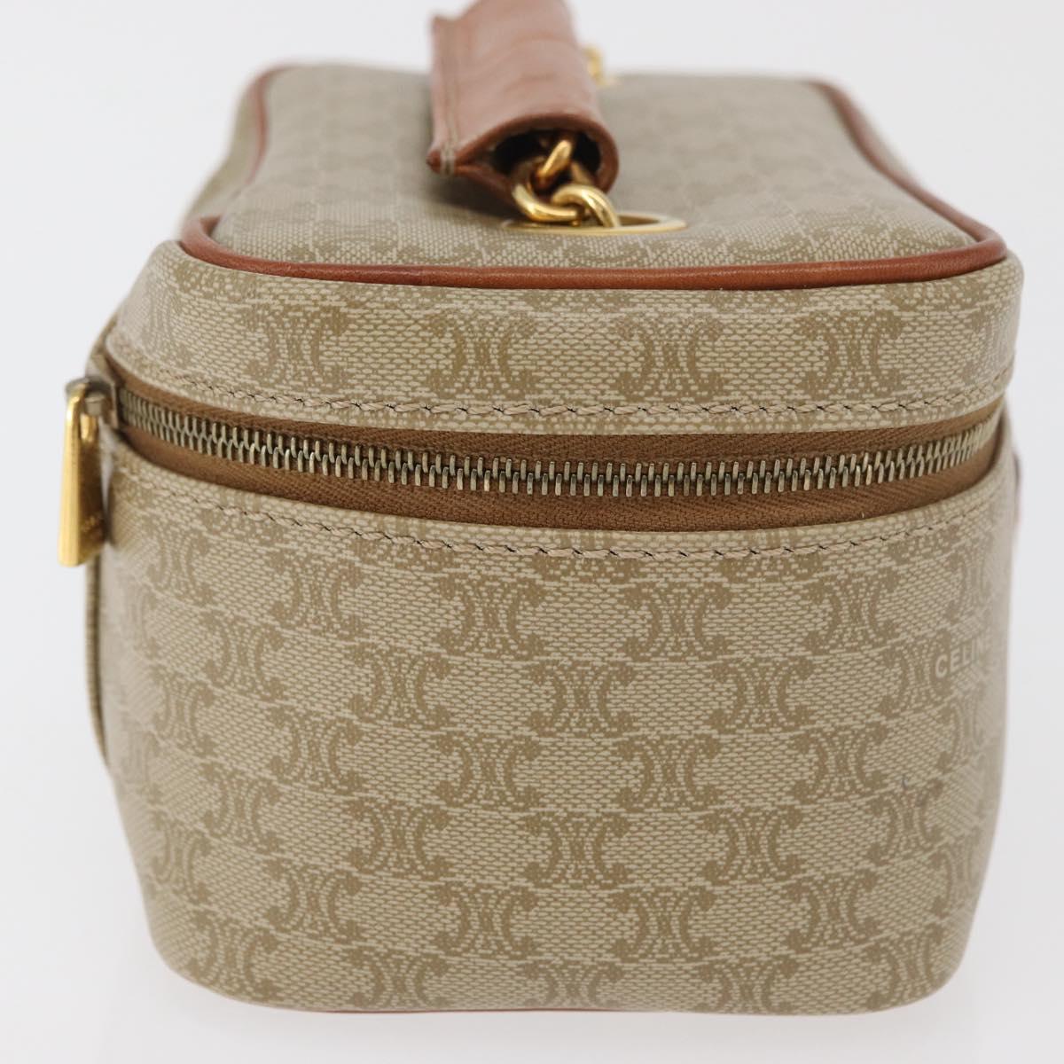 CELINE Macadam Canvas Vanity Hand Bag PVC Leather Beige Gold Auth 178932A