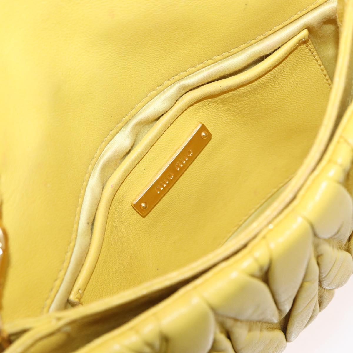 Miu Miu Matelasse Chain Shoulder Bag Leather Yellow Gold Auth 178934A