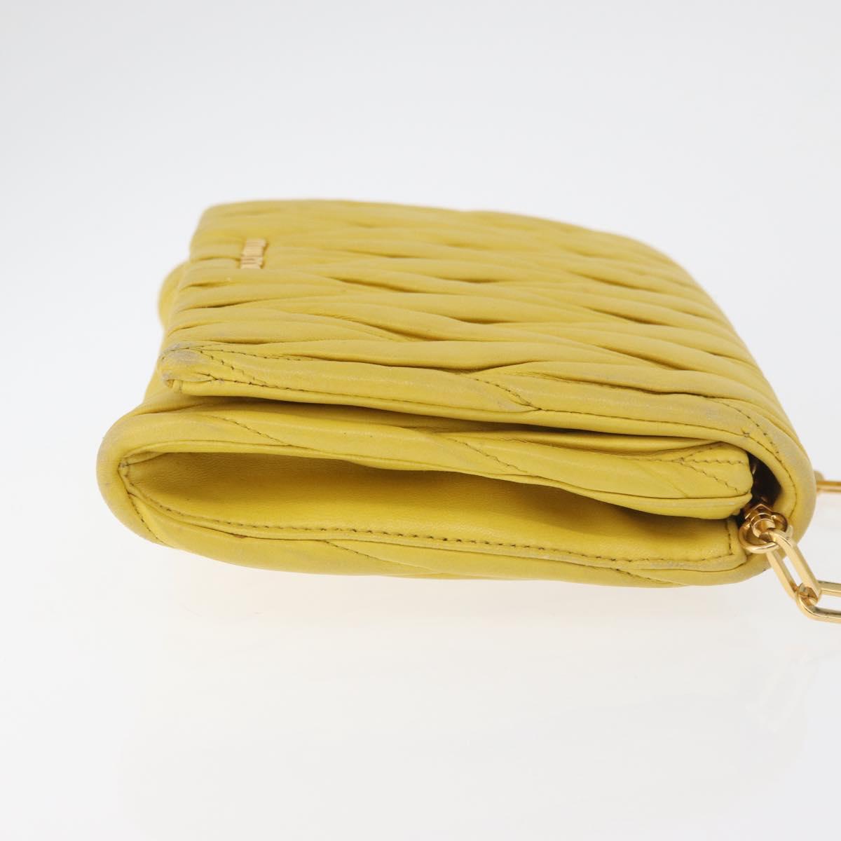 Miu Miu Matelasse Chain Shoulder Bag Leather Yellow Gold Auth 178934A