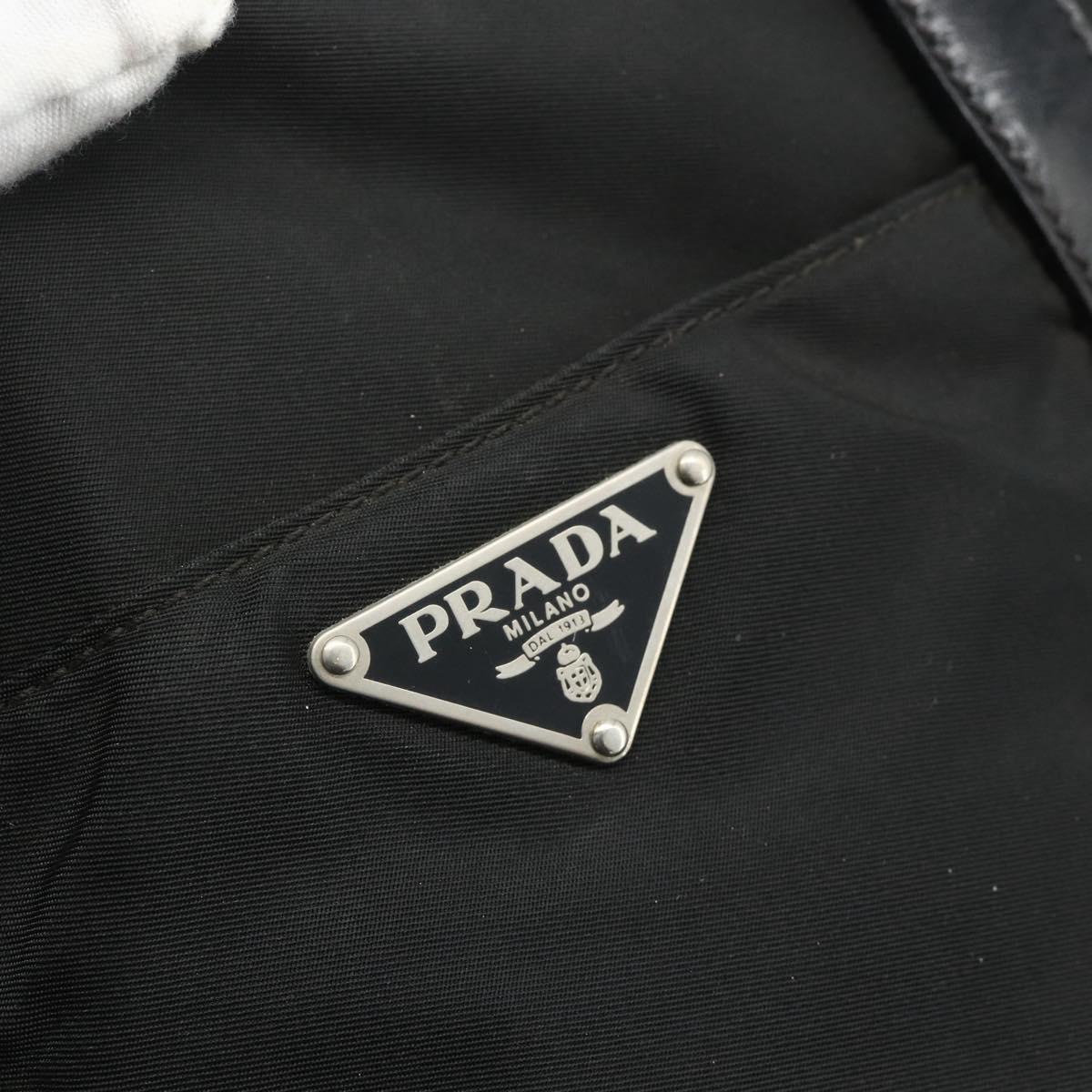 PRADA Hand Bag Nylon 2way Black Silver Auth 178940