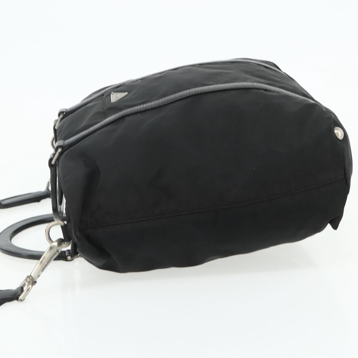 PRADA Hand Bag Nylon 2way Black Silver Auth 178940