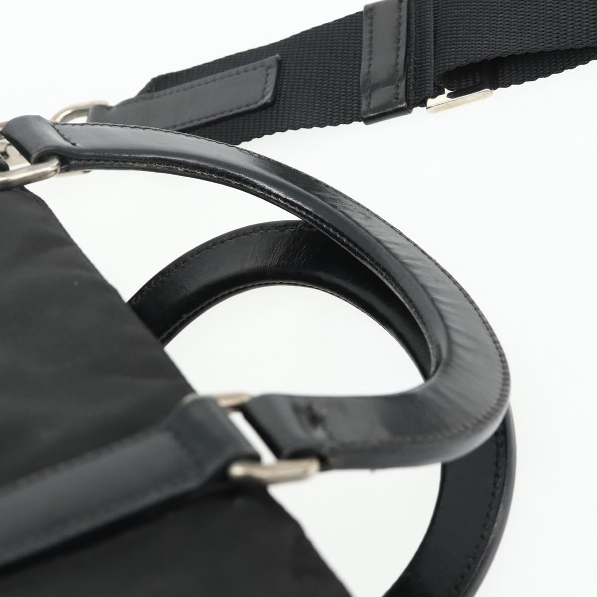 PRADA Hand Bag Nylon 2way Black Silver Auth 178940