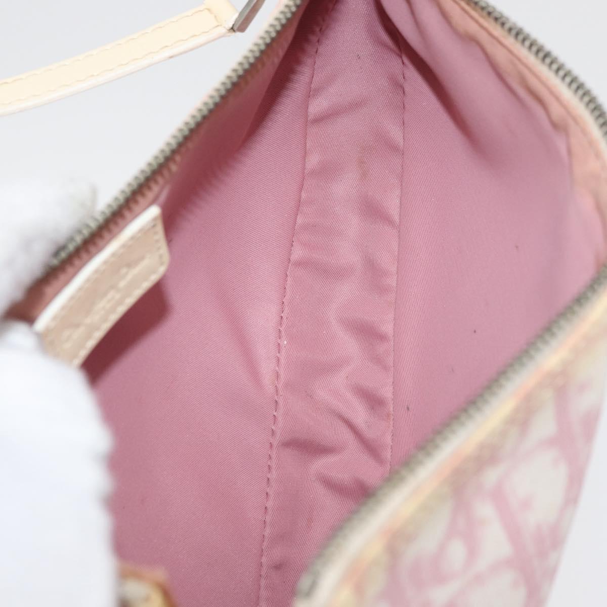 Christian Dior Trotter Canvas Saddle Pouch PVC Pink Silver Auth 178955