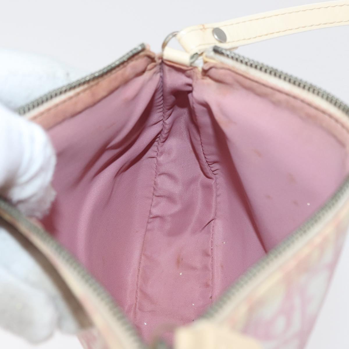 Christian Dior Trotter Canvas Saddle Pouch PVC Pink Silver Auth 178955