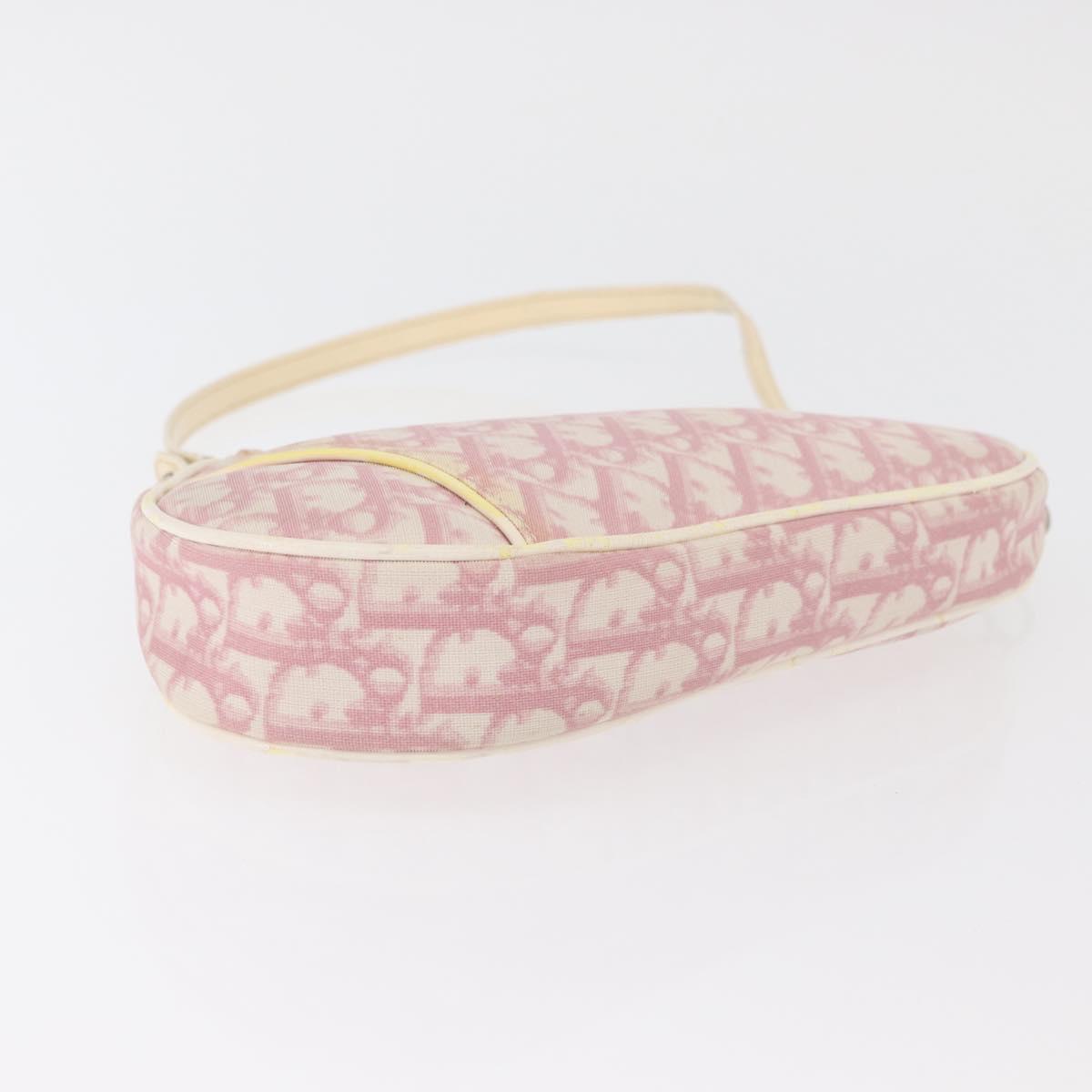 Christian Dior Trotter Canvas Saddle Pouch PVC Pink Silver Auth 178955