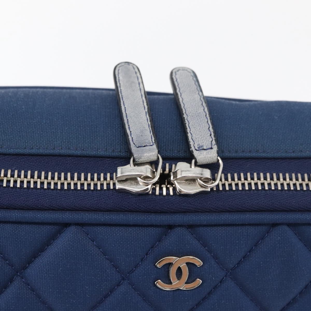 CHANEL Matelasse Christmas 2012 PC Case Nylon Blue Silver CC Auth 178958A