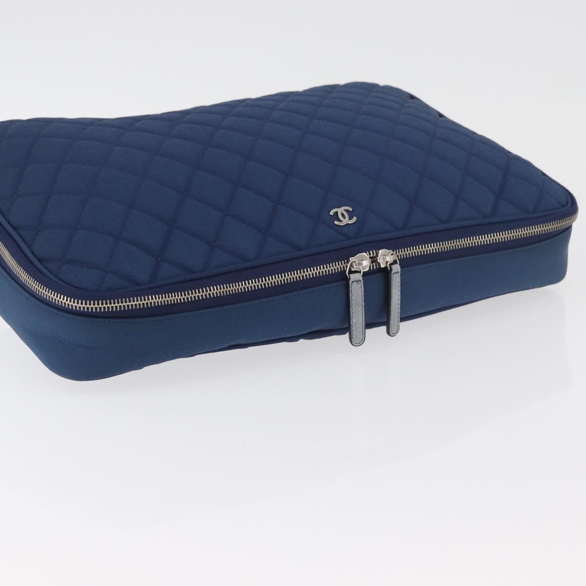 CHANEL Matelasse Christmas 2012 PC Case Nylon Blue Silver CC Auth 178958A