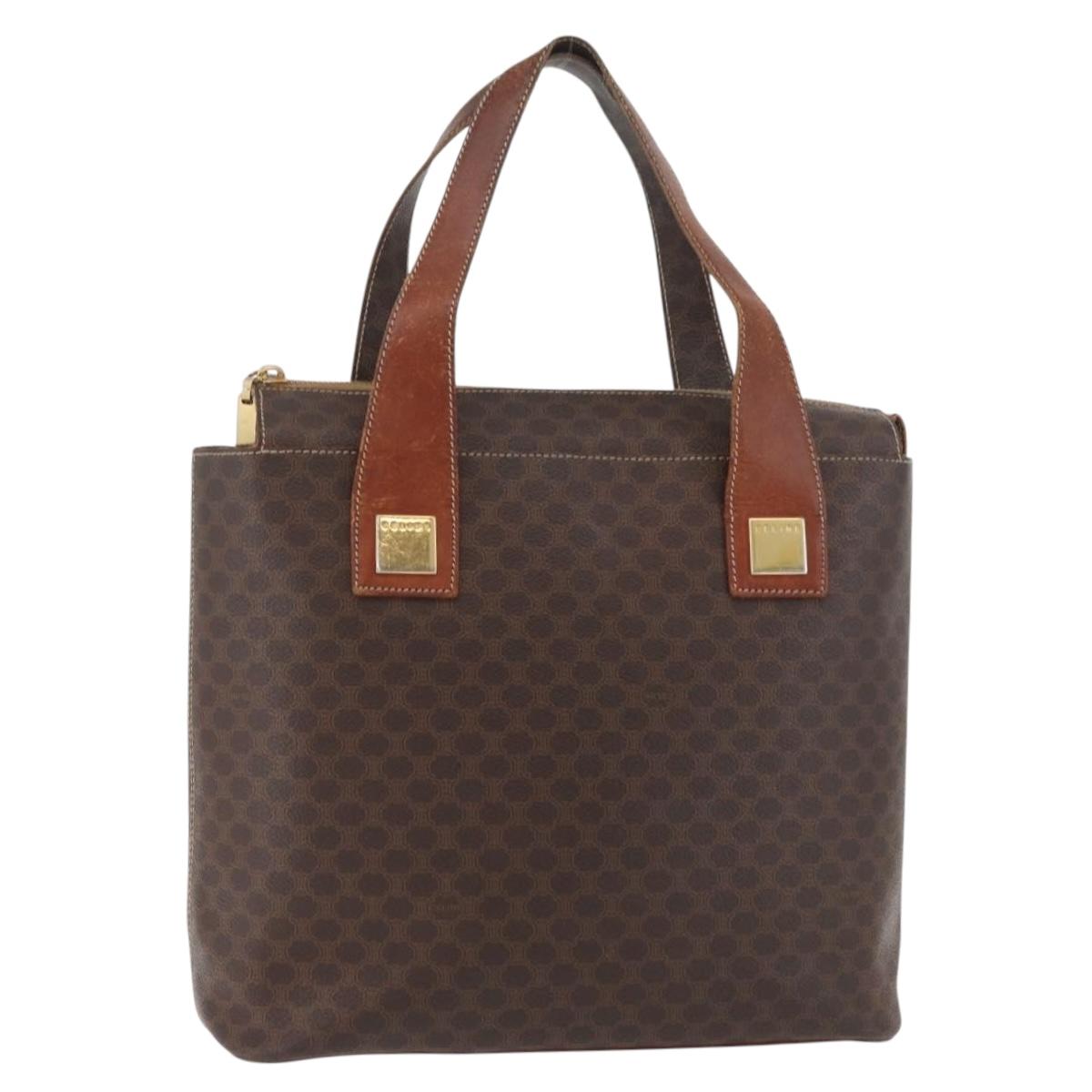 CELINE Macadam Canvas Hand Bag PVC Leather Brown Gold Auth 178960