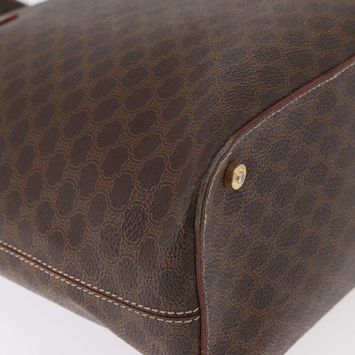 CELINE Macadam Canvas Hand Bag PVC Leather Brown Gold Auth 178960