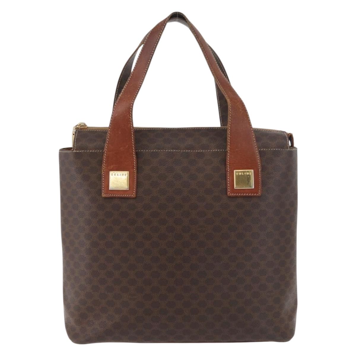 CELINE Macadam Canvas Hand Bag PVC Leather Brown Gold Auth 178960