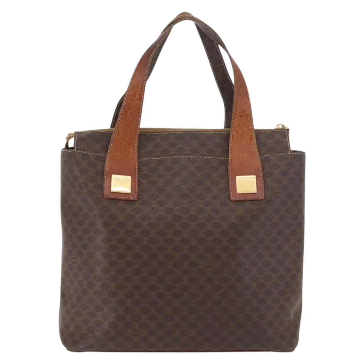 CELINE Macadam Canvas Hand Bag PVC Leather Brown Gold Auth 178960