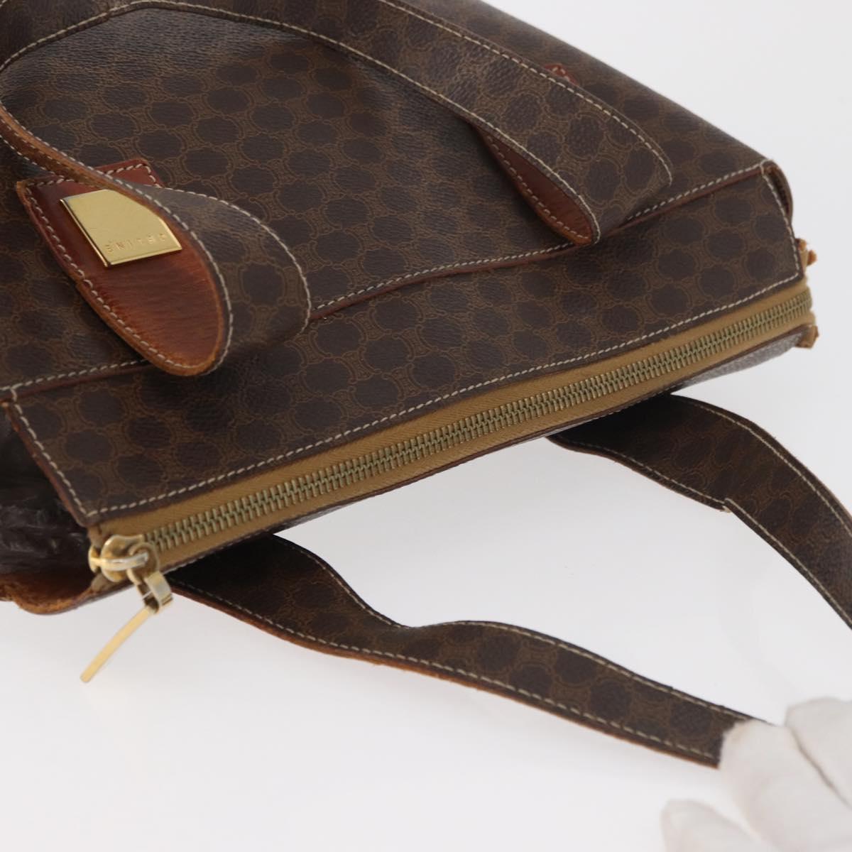 CELINE Macadam Canvas Hand Bag PVC Leather Brown Gold Auth 178960