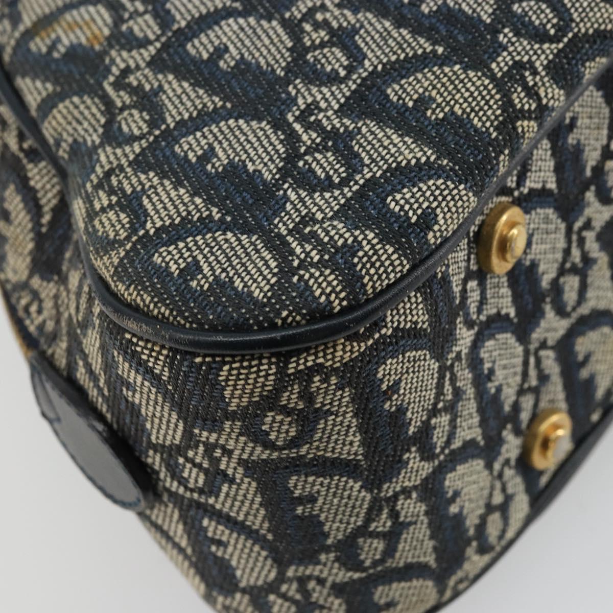 Christian Dior Trotter Canvas Double Saddle Boston Bag Navy Gold Auth 178964A