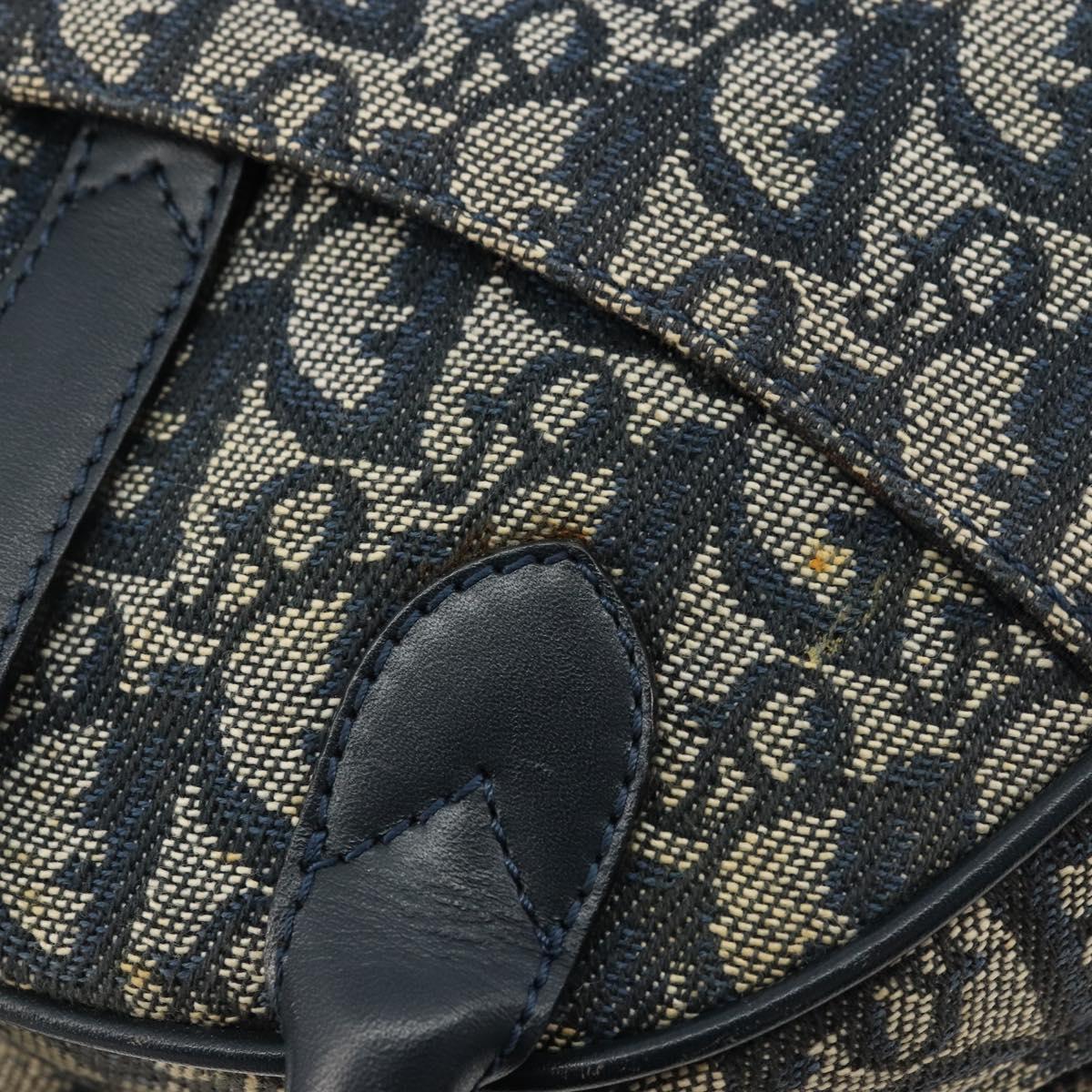 Christian Dior Trotter Canvas Double Saddle Boston Bag Navy Gold Auth 178964A