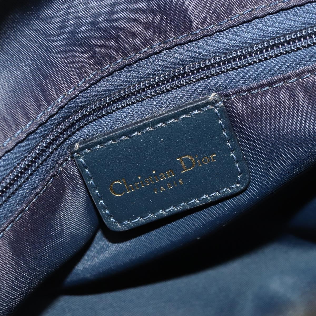 Christian Dior Trotter Canvas Double Saddle Boston Bag Navy Gold Auth 178964A