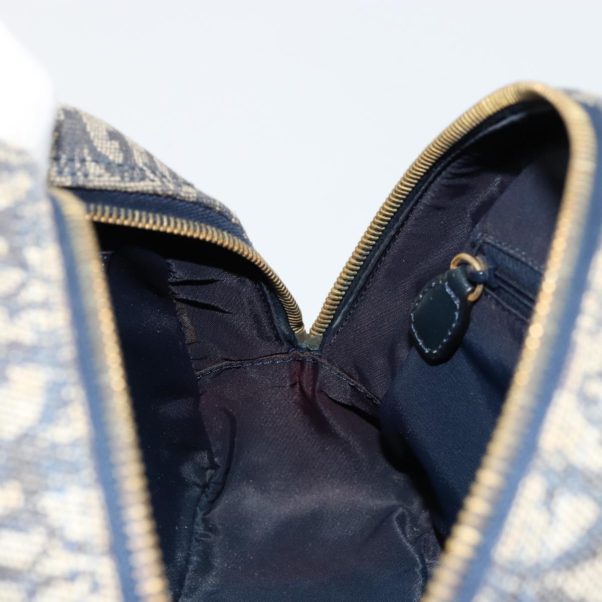 Christian Dior Trotter Canvas Double Saddle Boston Bag Navy Gold Auth 178964A