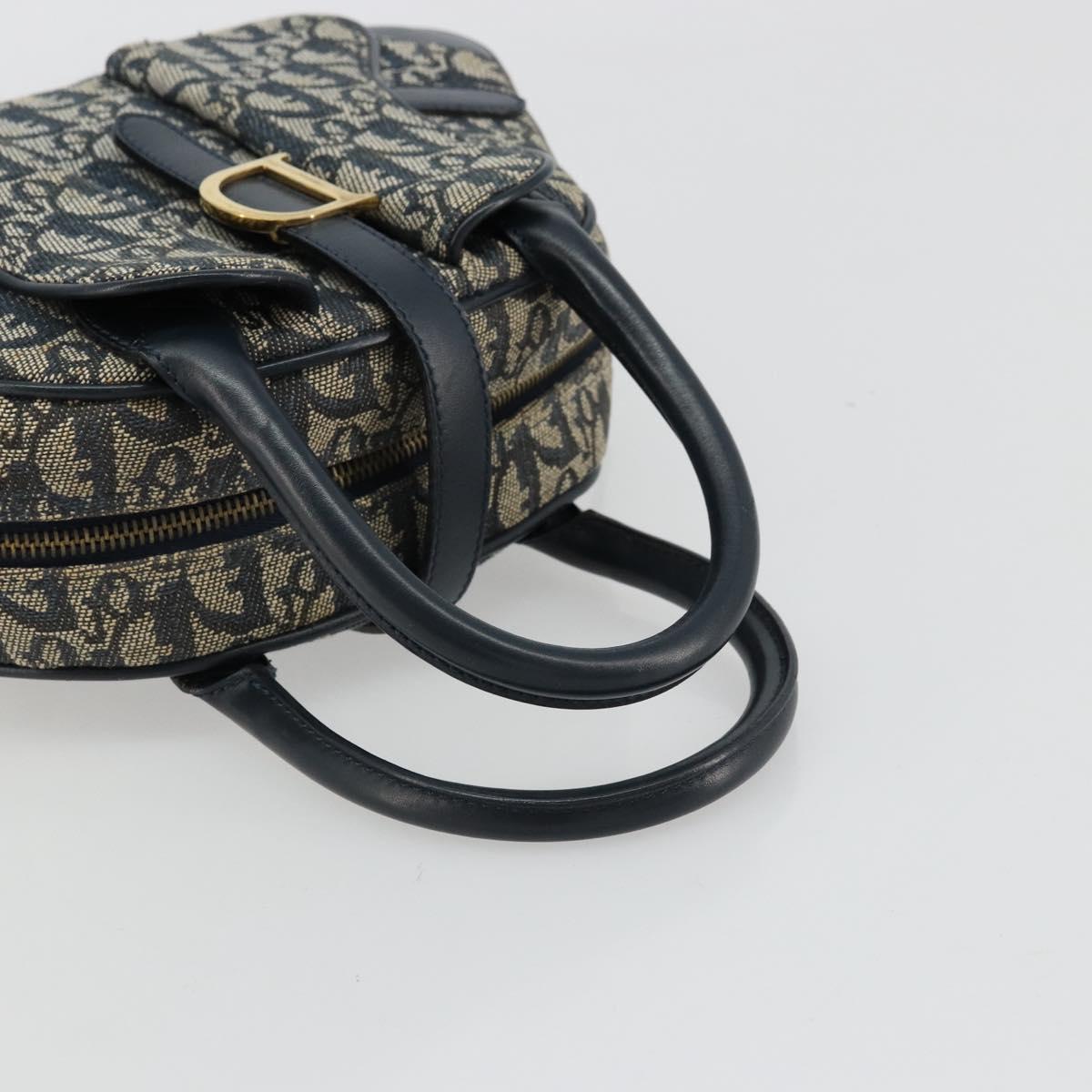 Christian Dior Trotter Canvas Double Saddle Boston Bag Navy Gold Auth 178964A
