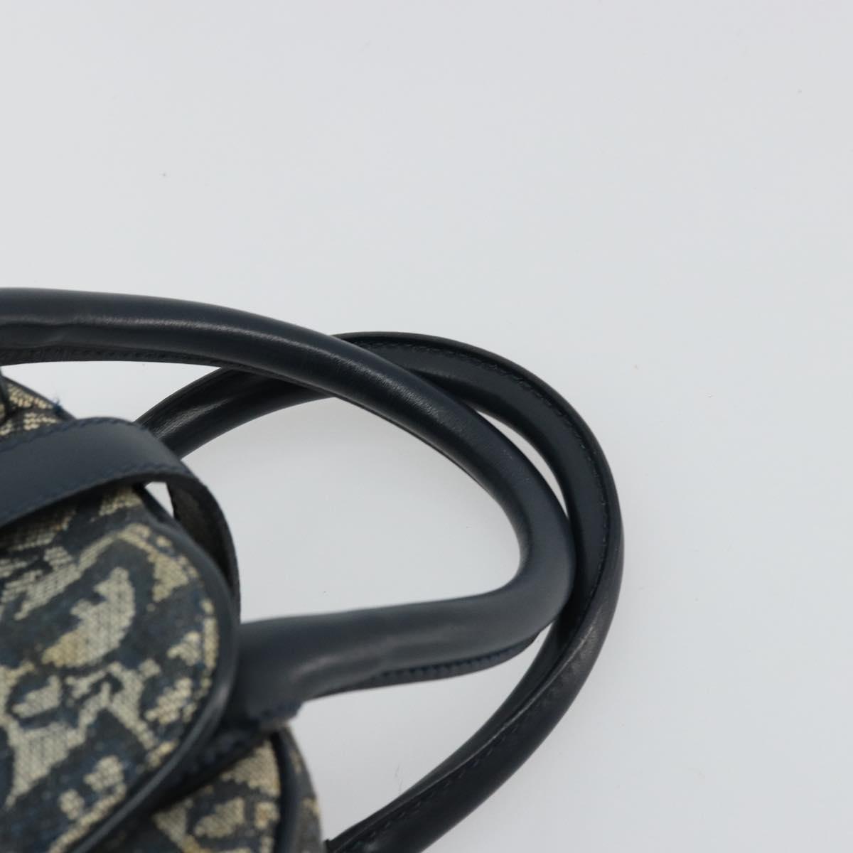 Christian Dior Trotter Canvas Double Saddle Boston Bag Navy Gold Auth 178964A