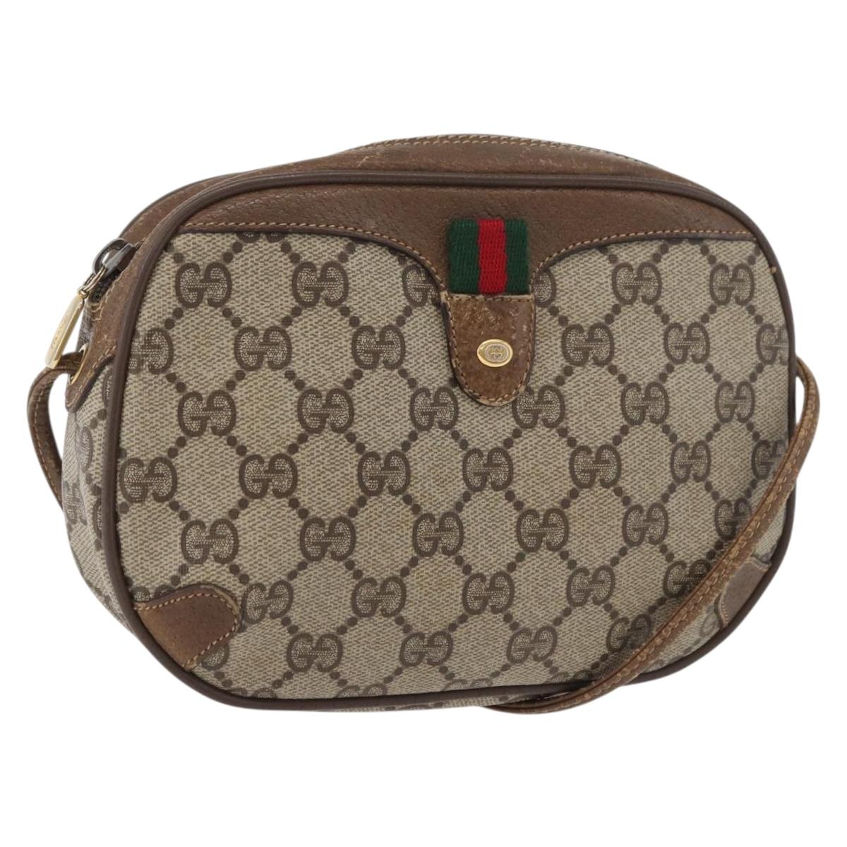 GUCCI GG Supreme Web Sherry Line Bag PVC Beige Gold 89 02 066 Auth 178969