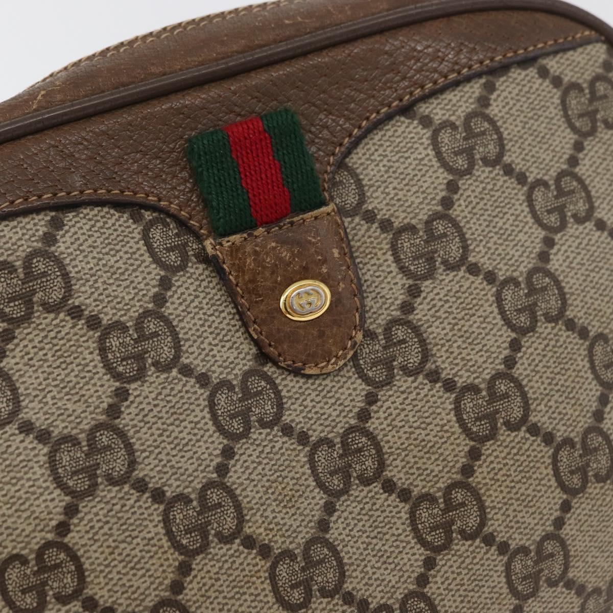 GUCCI GG Supreme Web Sherry Line Bag PVC Beige Gold 89 02 066 Auth 178969