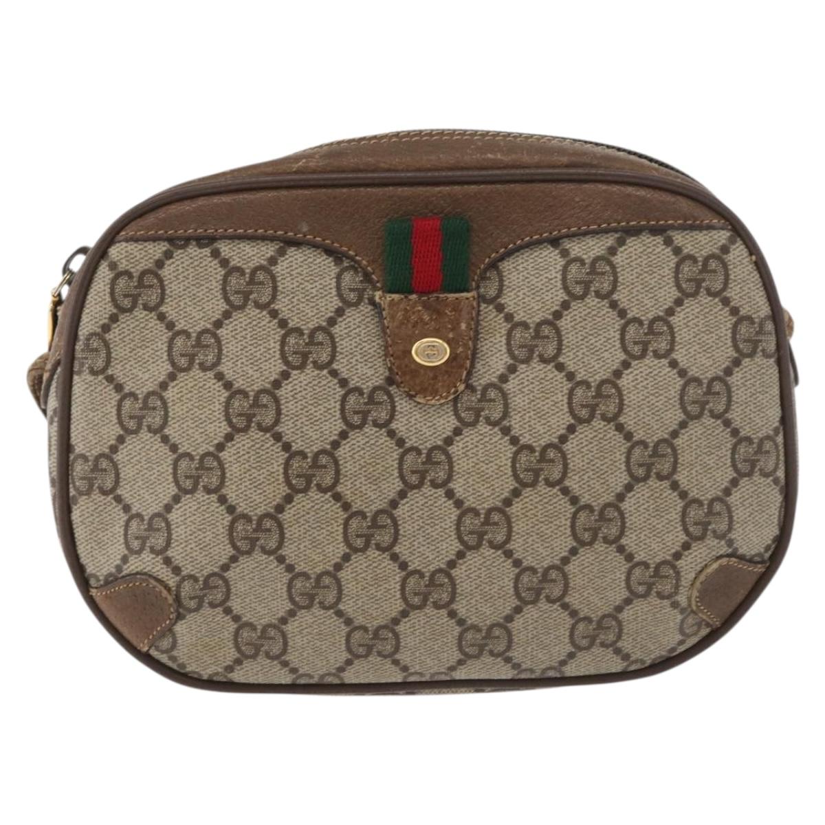 GUCCI GG Supreme Web Sherry Line Bag PVC Beige Gold 89 02 066 Auth 178969