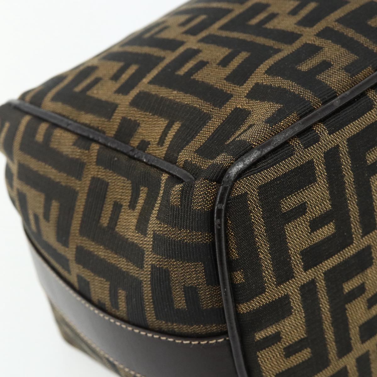 FENDI Zucca Canvas Vanity Pouch Brown Black Auth 178970