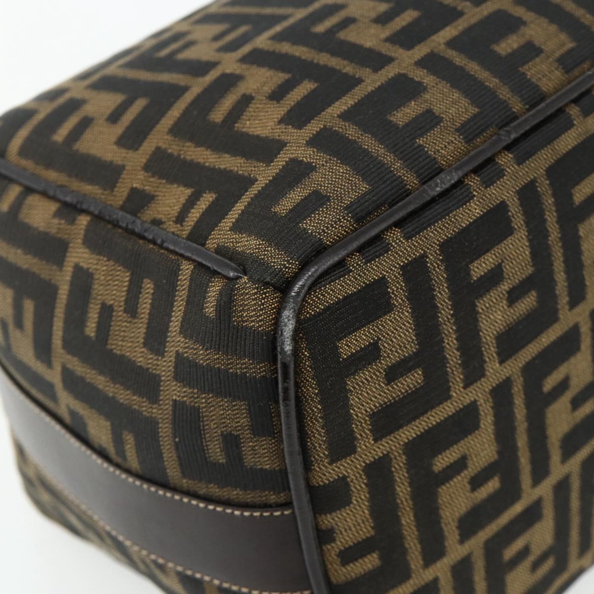 FENDI Zucca Canvas Vanity Pouch Brown Black Auth 178970