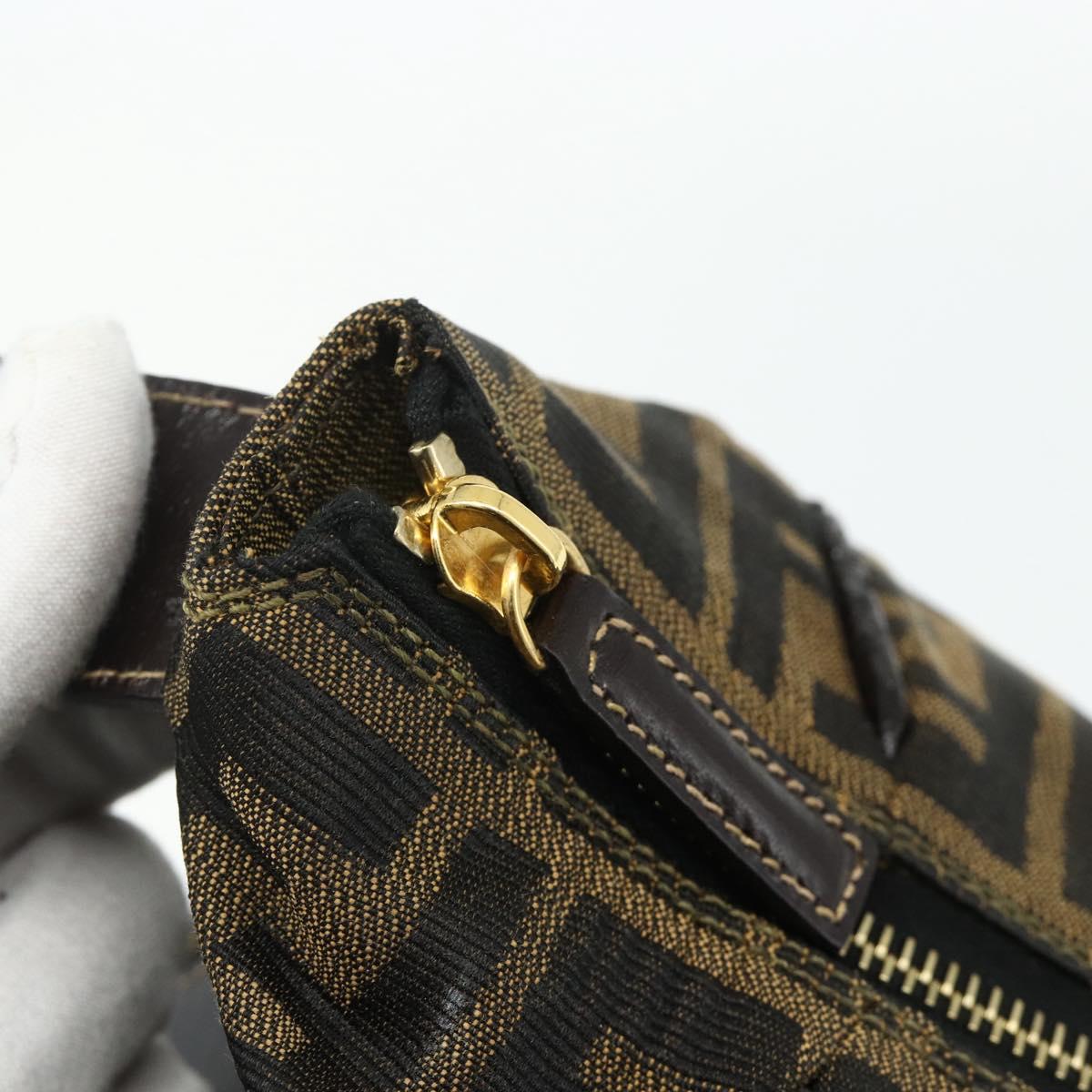 FENDI Zucca Canvas Vanity Pouch Brown Black Auth 178970