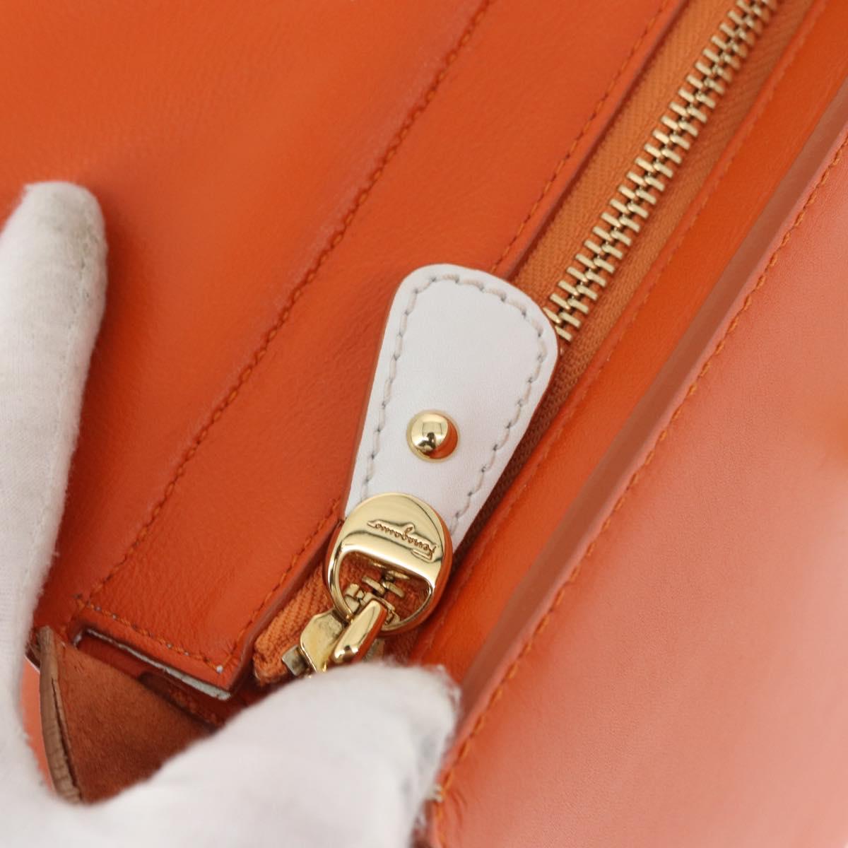 Salvatore Ferragamo Gancini Sofia Hand Bag Leather 2way Orange Gold Auth 178971A