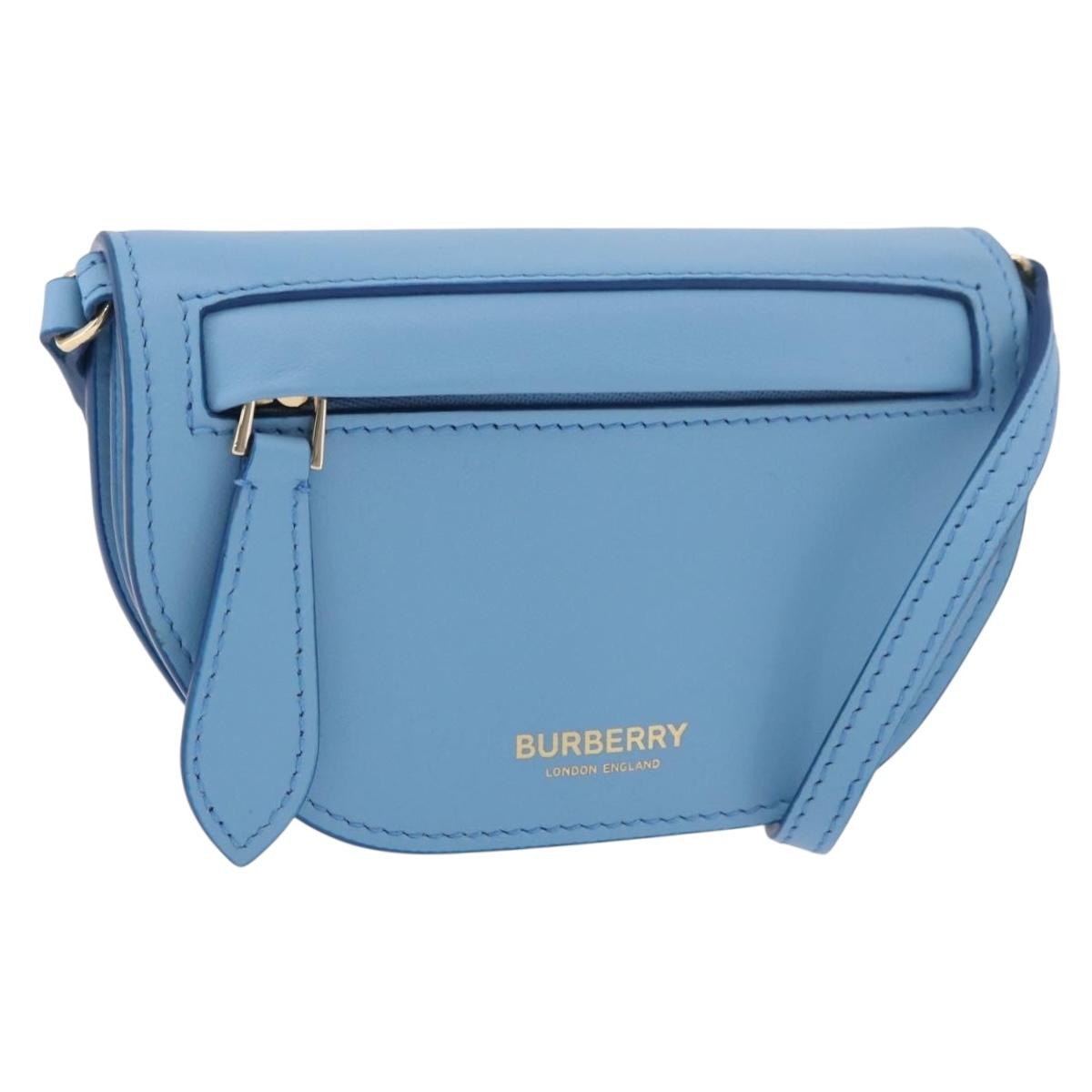 BURBERRY Shoulder Pouch Shoulder Bag Leather Light Blue Gold Auth 178979V